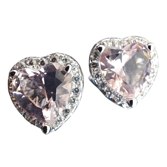 Jewelry - Stud Earrings 6mm Morganite Heart Silver Pink Halo Studs